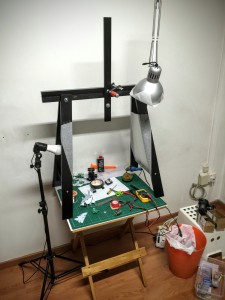 Learned a lot on Youtube about overhead camera rigs. This one banged together from an Ikea trestle.